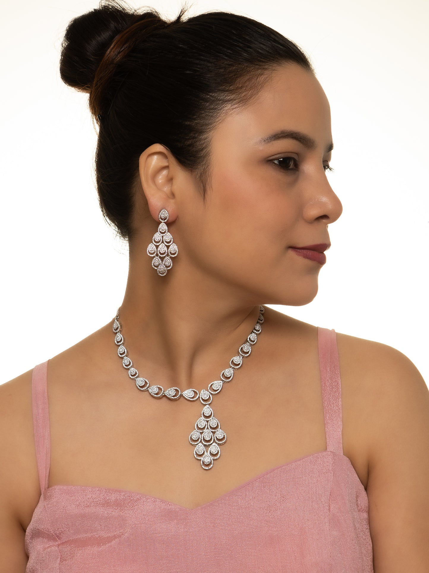 Sparkling Eternity Necklace with Earrings