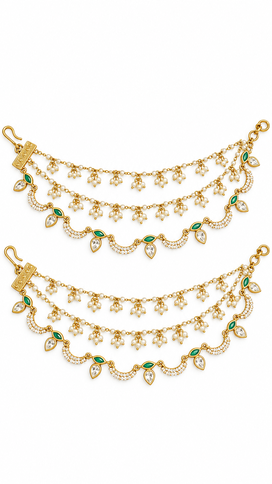 Meher Emerald Pearl Ear Chain