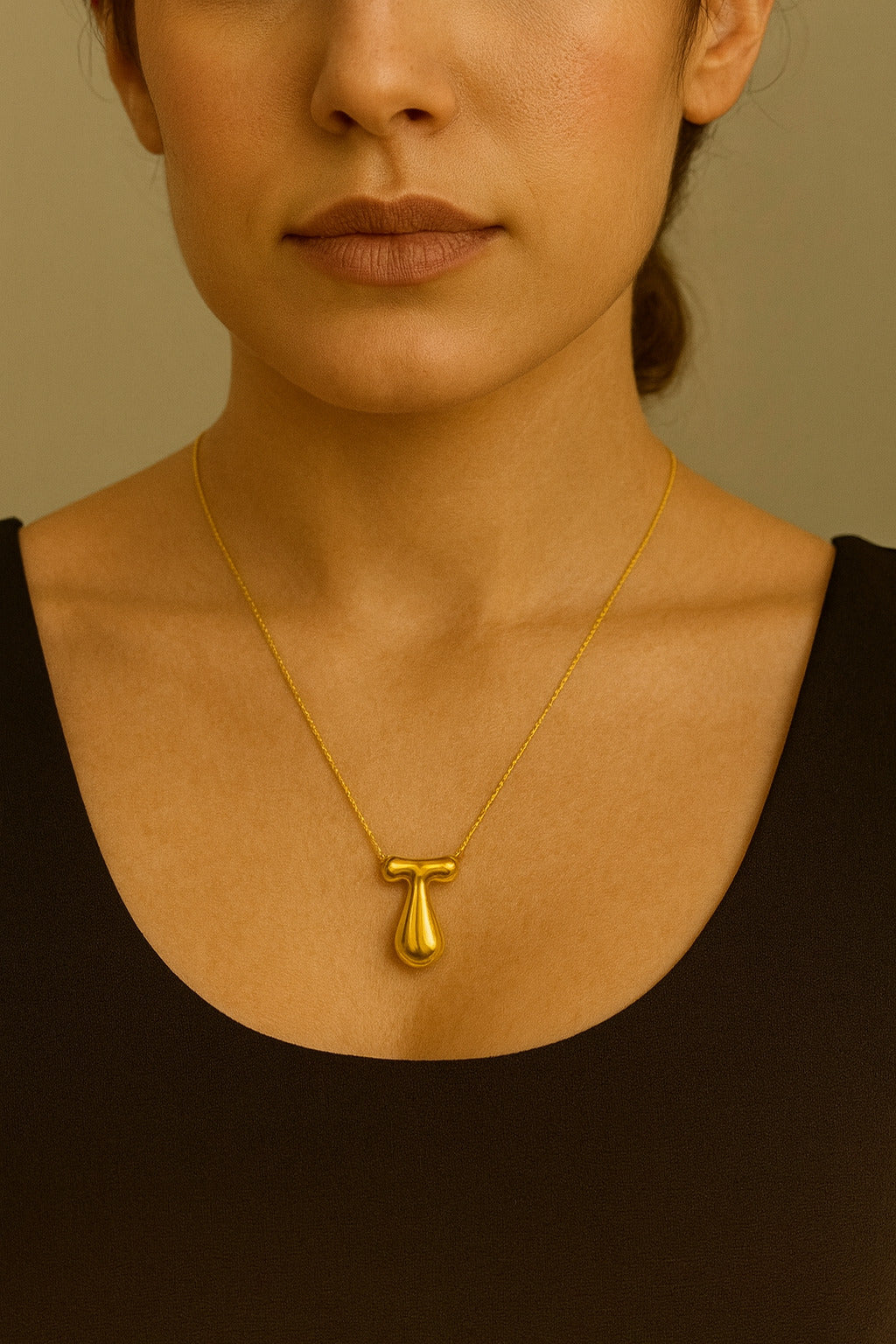 Golden Bubble Initial Pendant Necklace