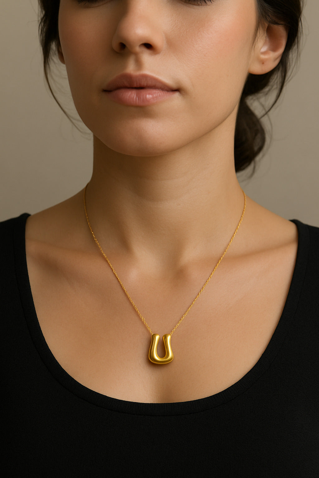 Golden Bubble Initial Pendant Necklace