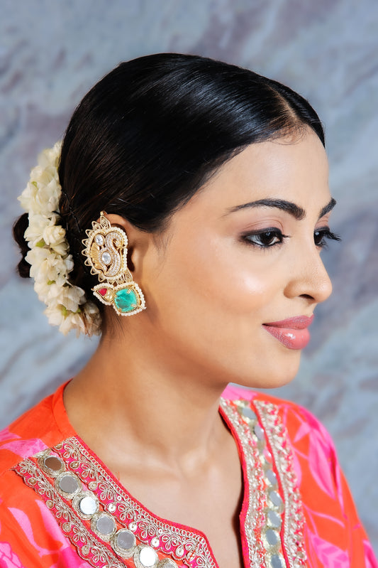 Emerald Peacock Charm Ear Cuffs