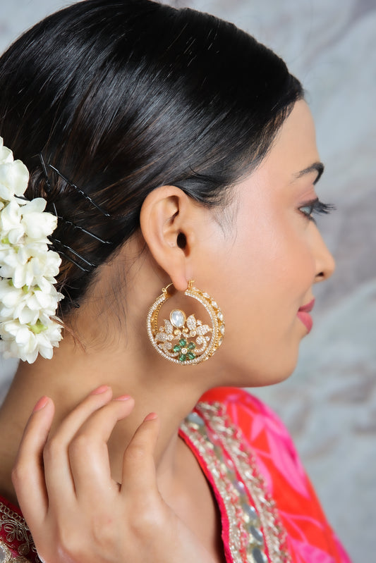 Emerald Blossom Hoop Earrings