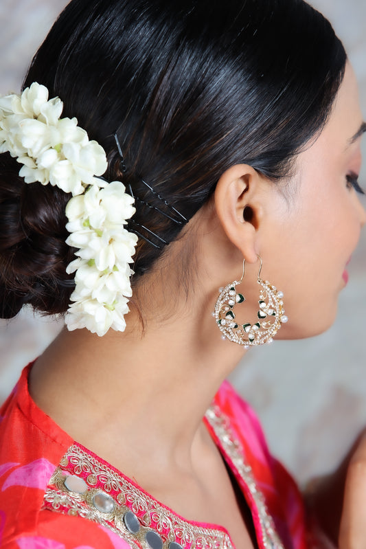 Gilded Floral Kundan Hoop Earrings