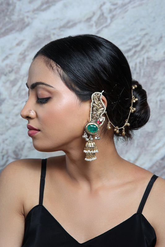 Regal Emerald Kundan Ear Cuff