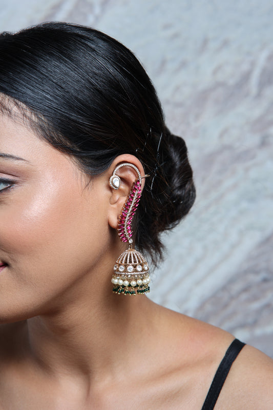 Crimson Cascade Jhumka Ear Cuff