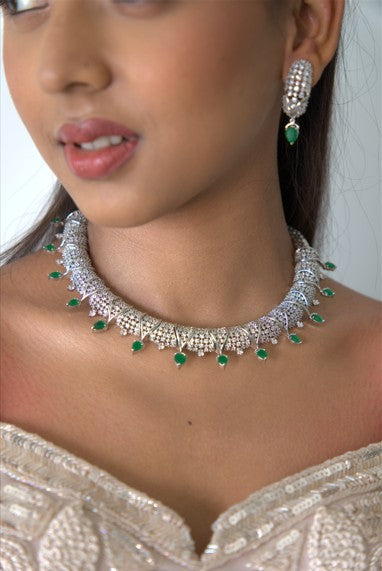 Alina Emerald Drop Diamond Necklace Set