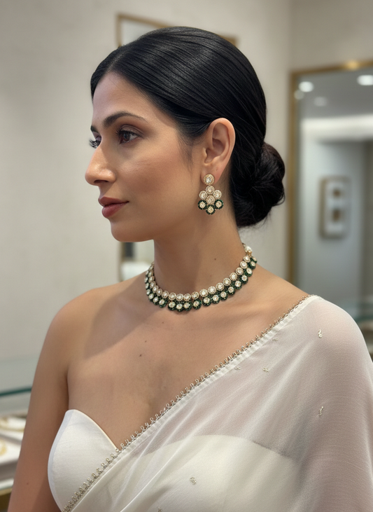 Avni Emerald Bloom Pearl Necklace Set