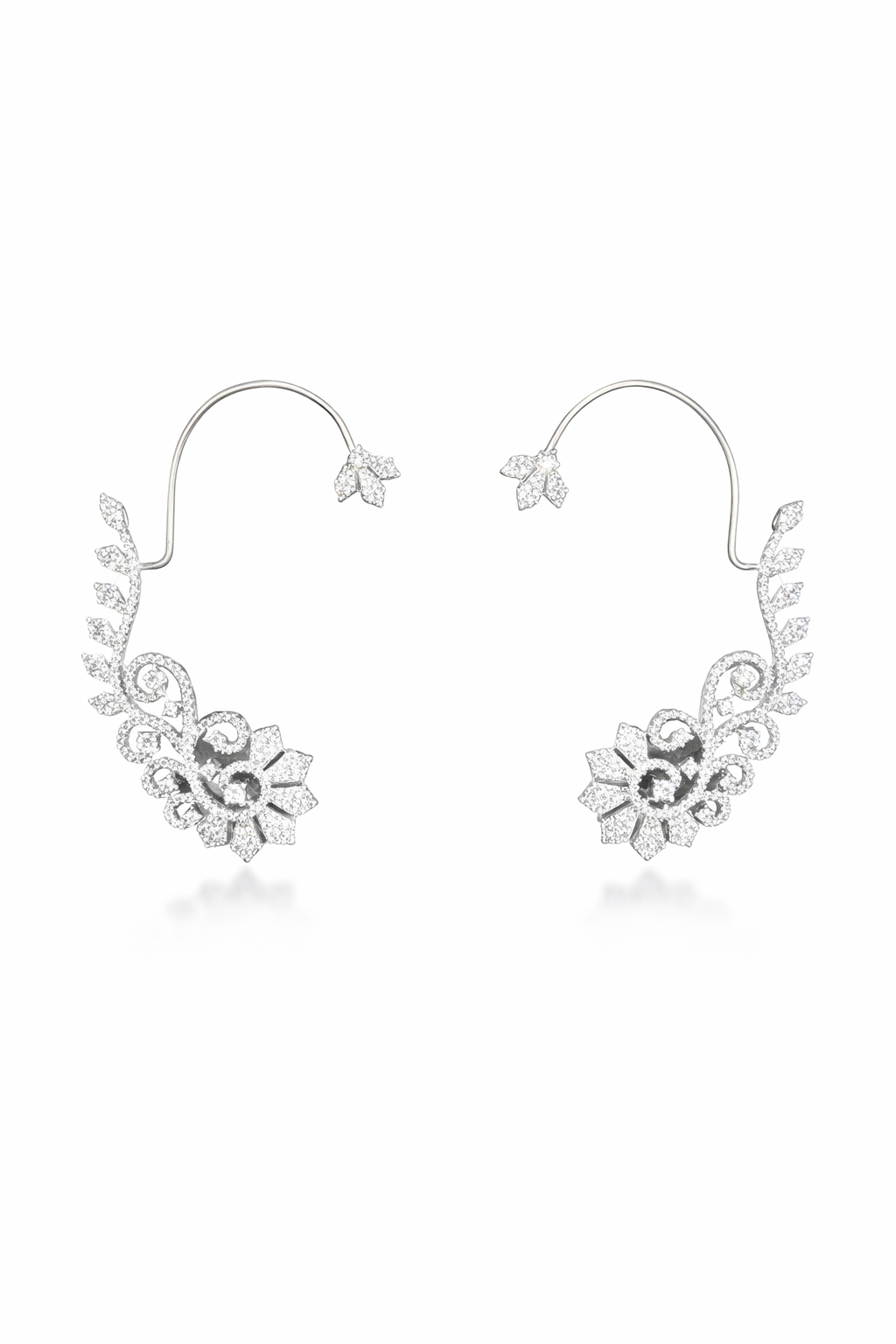Floral Vine Diamond Ear Cuff – Silver Finish