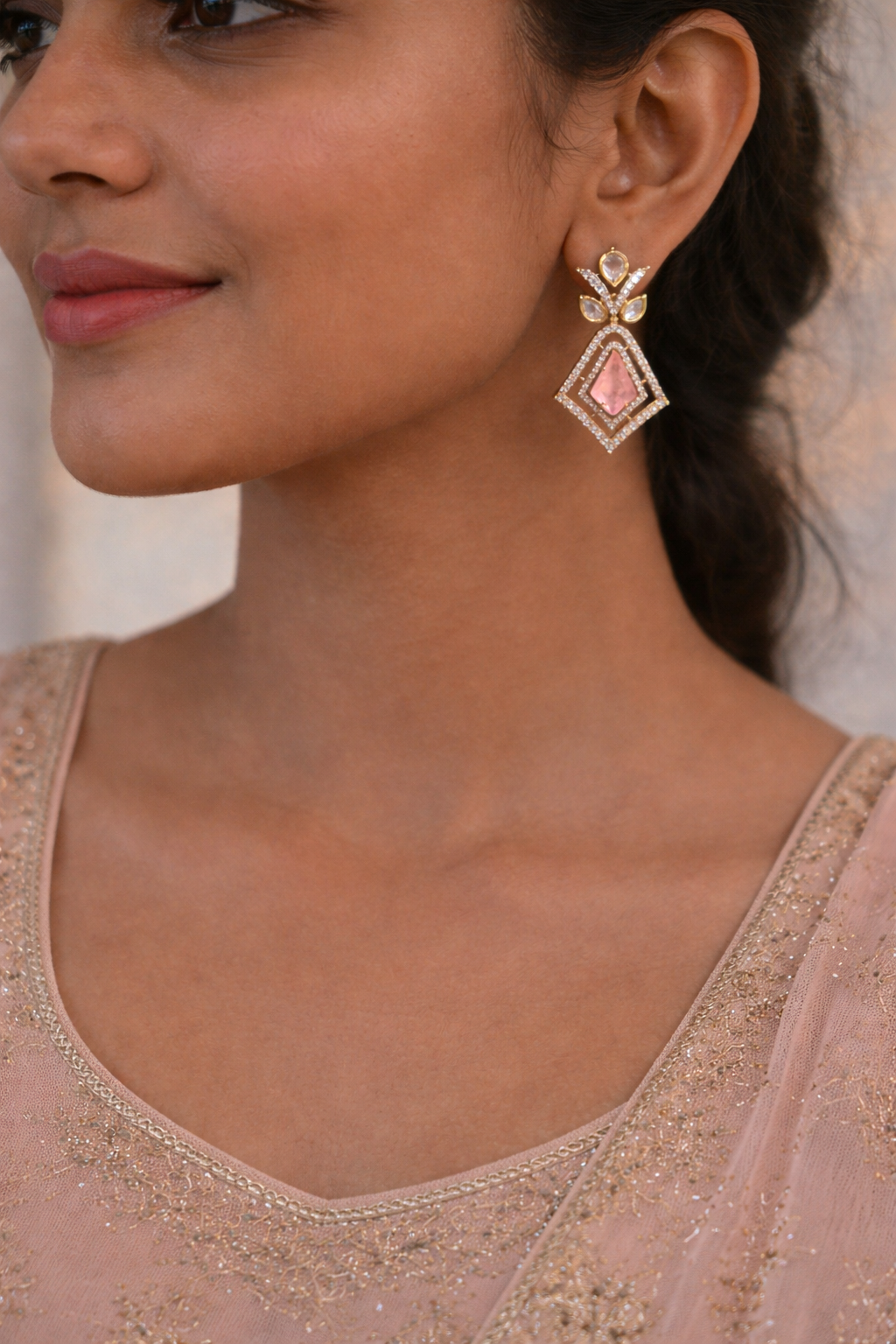 Rose Avara Polki Necklace Set