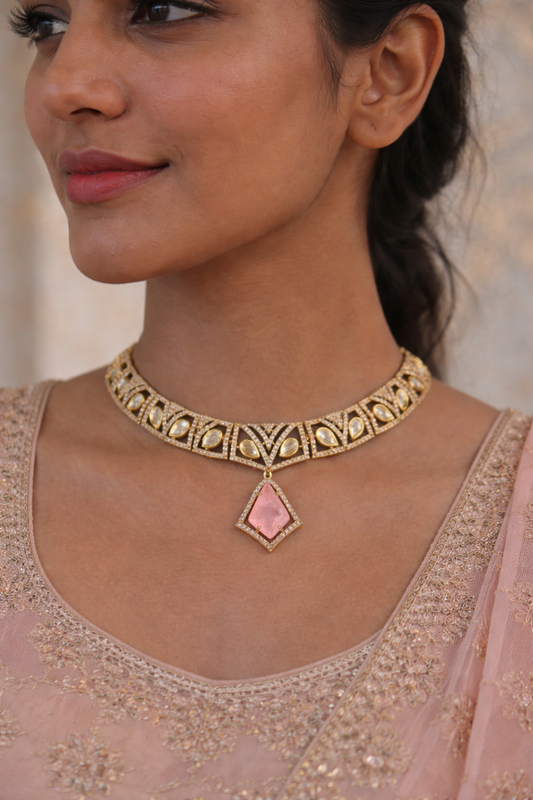 Rose Avara Polki Necklace Set