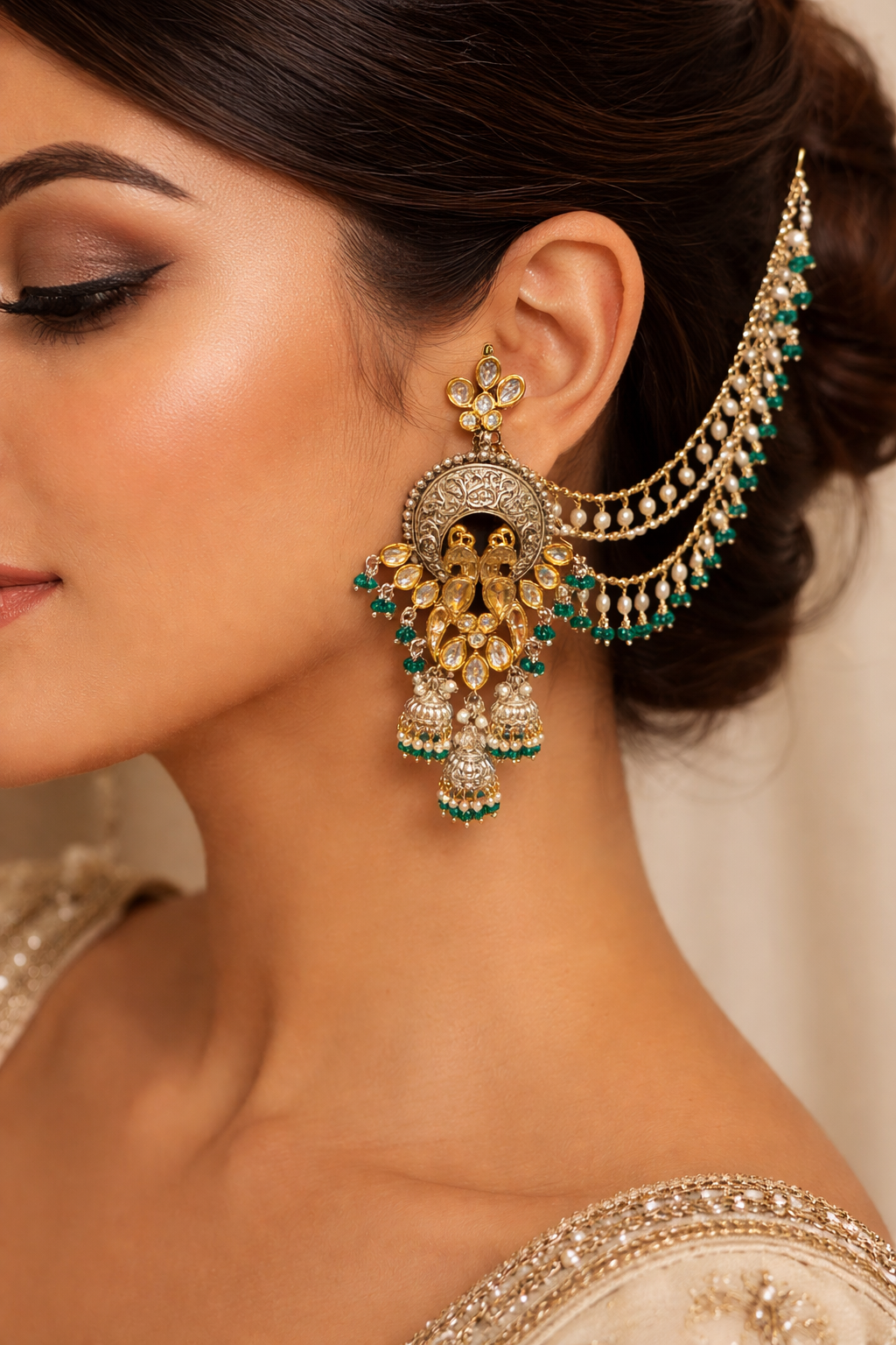 Nazakat Emerald Pearl Earchain