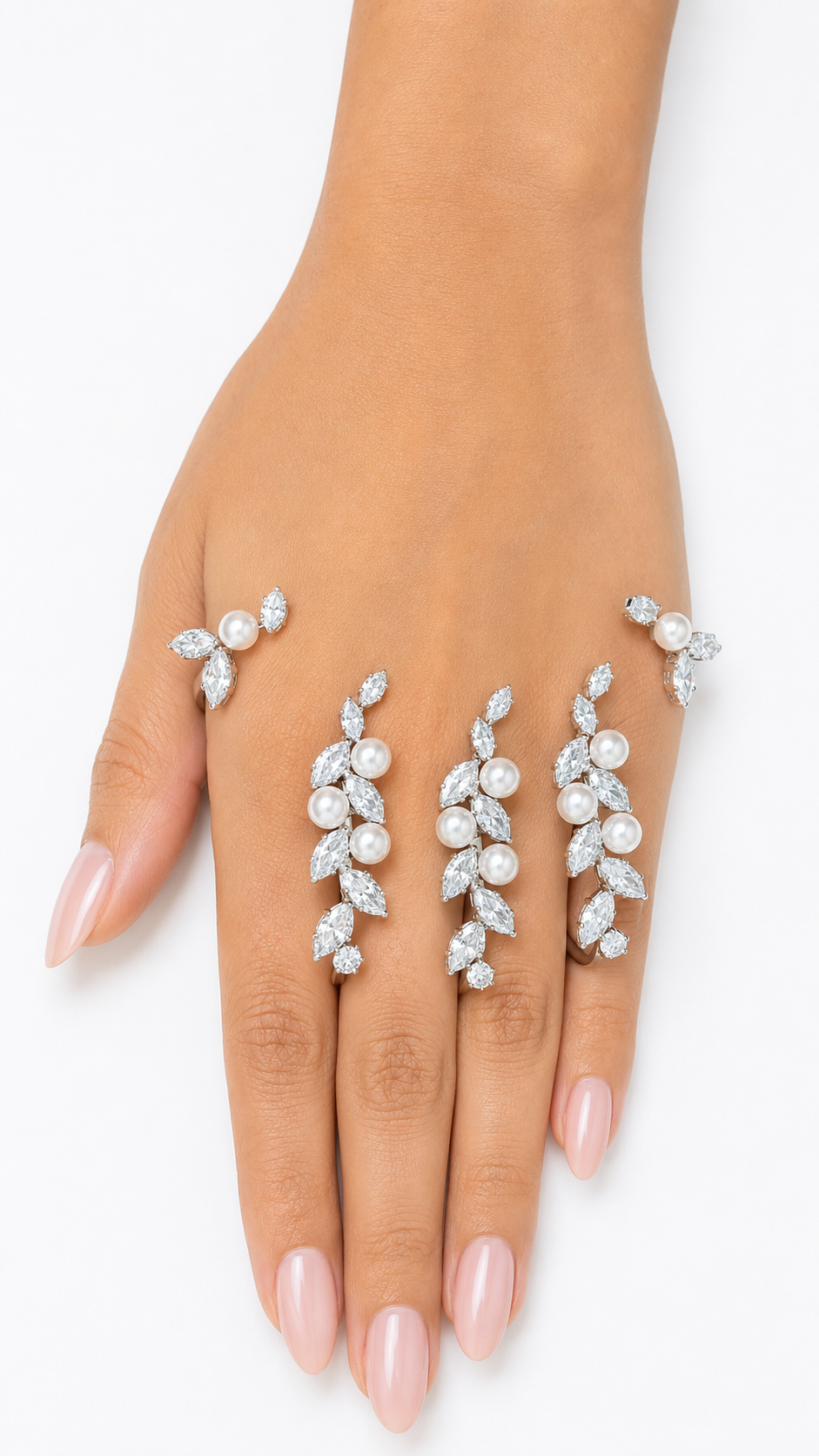 Elara Pearl Vine Knuckle Ring Set