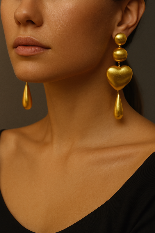 Golden Heartfall Statement Earrings