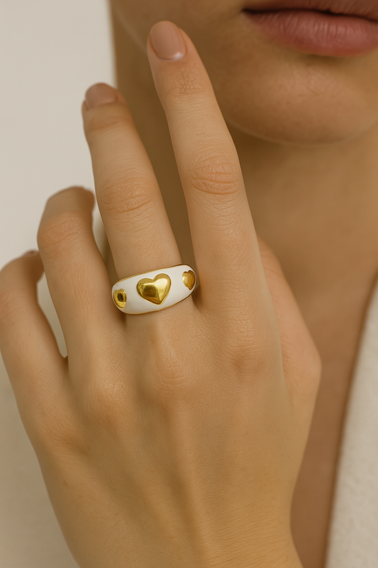 Golden Loveband Ring – Ivory Enamel