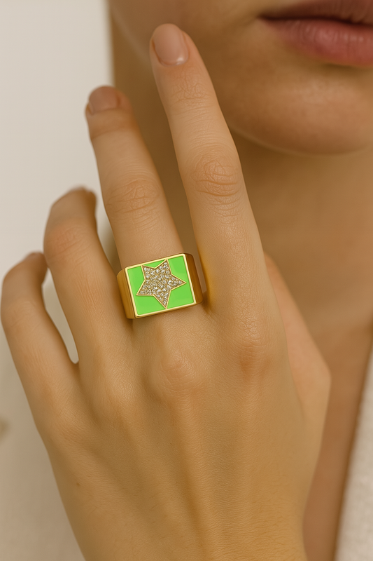 Stardust Pop Signet Ring – Neon Green