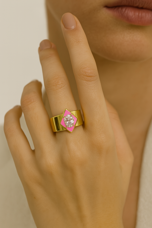 Prism Spark Solitaire Ring – Hot Pink