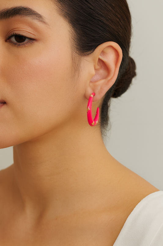 Starpop Enamel Hoop Earrings – Fuchsia