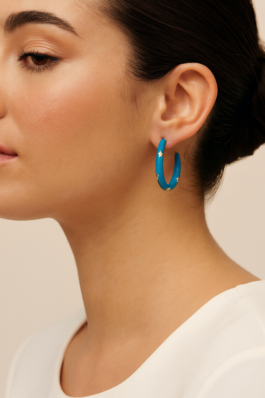 Starpop Enamel Hoop Earrings – Cobalt Blue