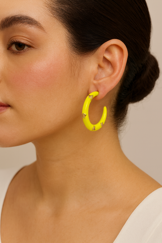 Starpop Enamel Hoop Earrings – Neon Yellow