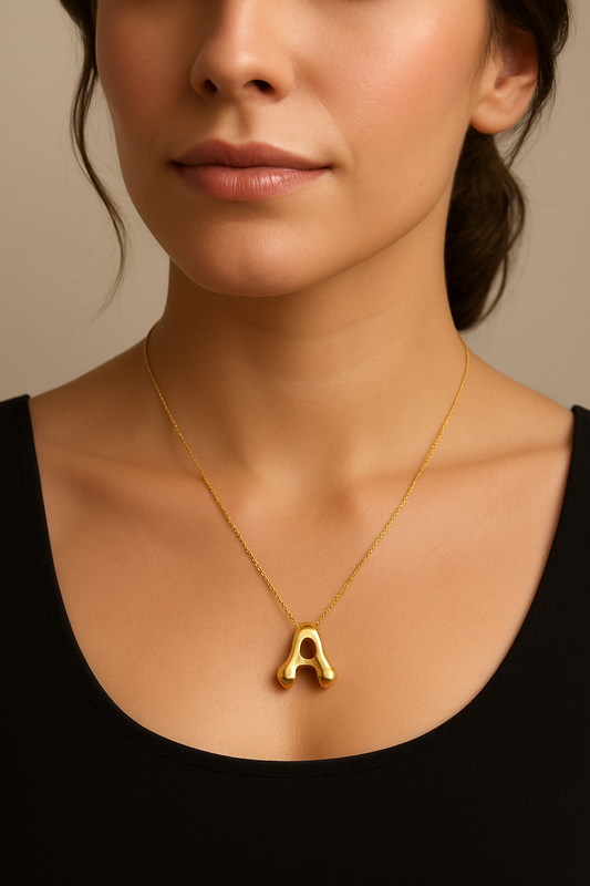 Golden Bubble Initial Pendant Necklace