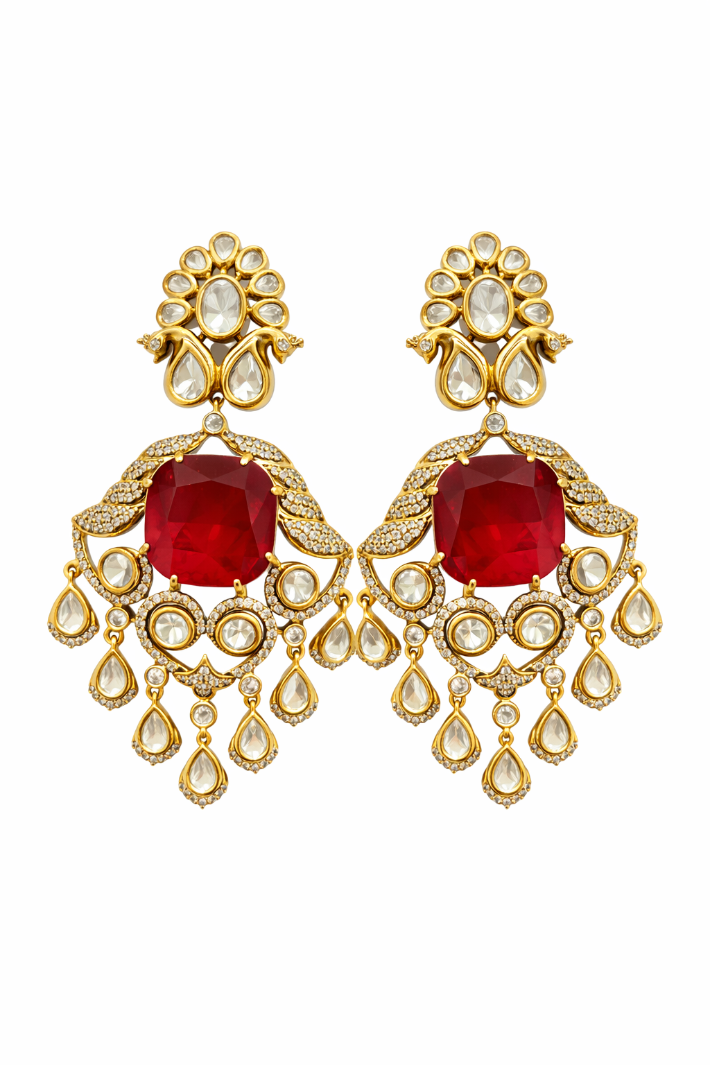 Padma Ruby Polki Chand Earrings