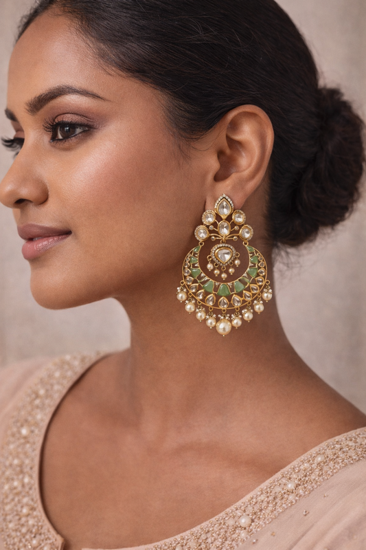 Meher Chand Polki Pearl Earrings