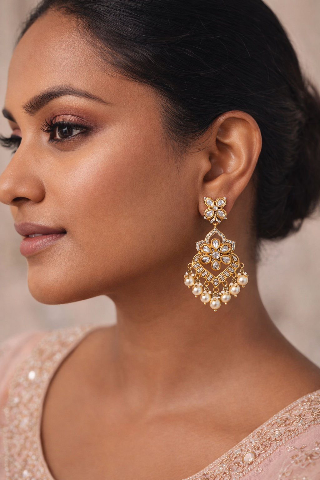 Anaya Blossom Polki Pearl Chand Earrings