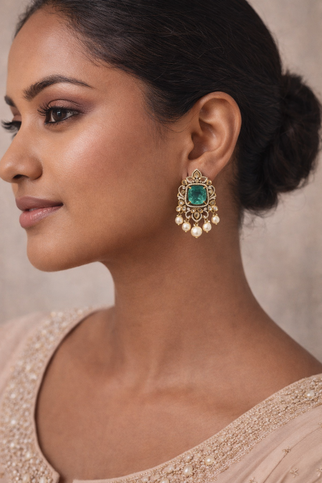 Zoya Polki Pearl Drop Earrings