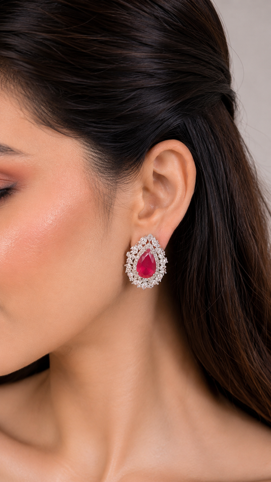 Ruby Royale Halo Statement Stud Earrings