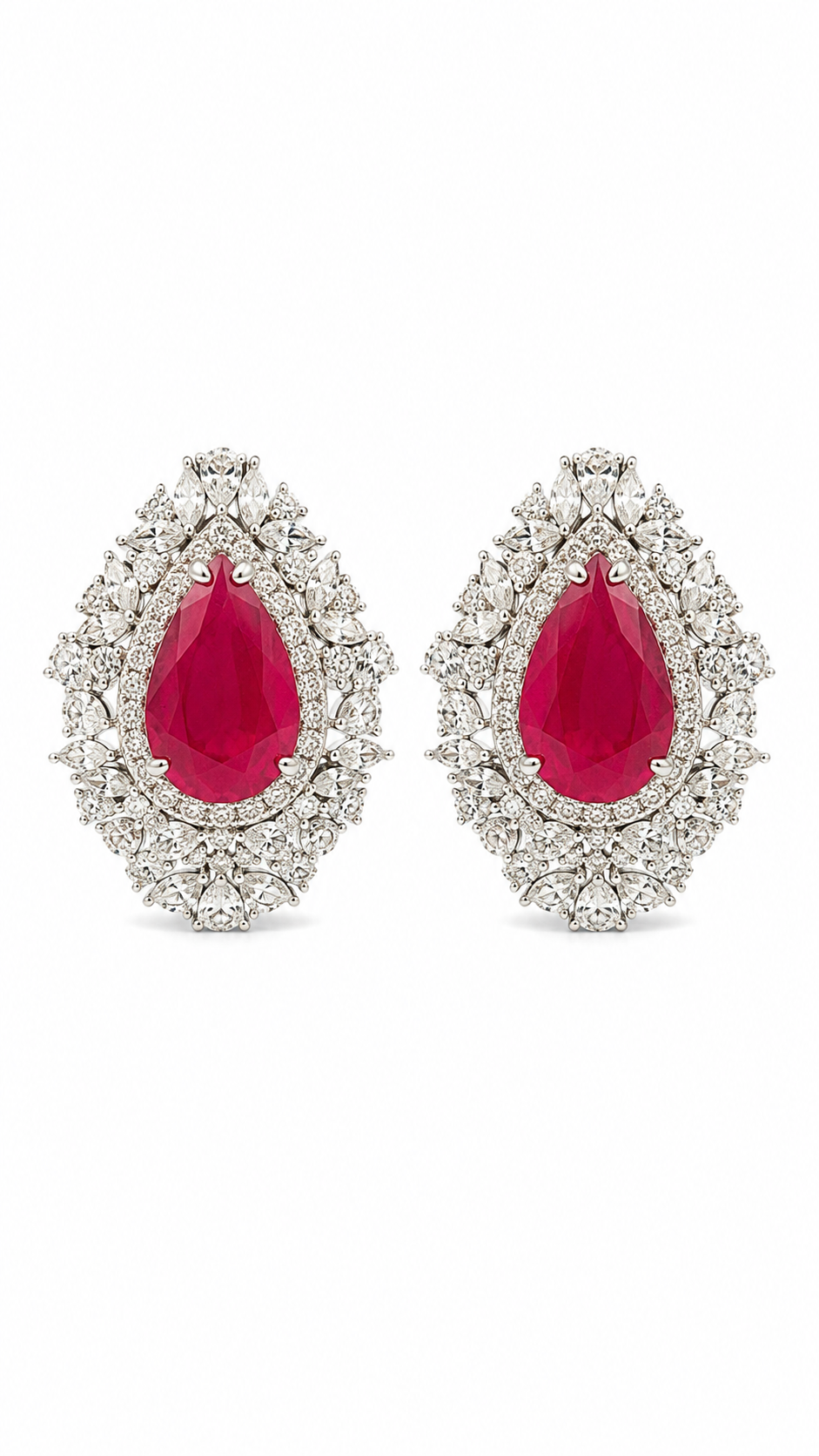 Ruby Royale Halo Statement Stud Earrings