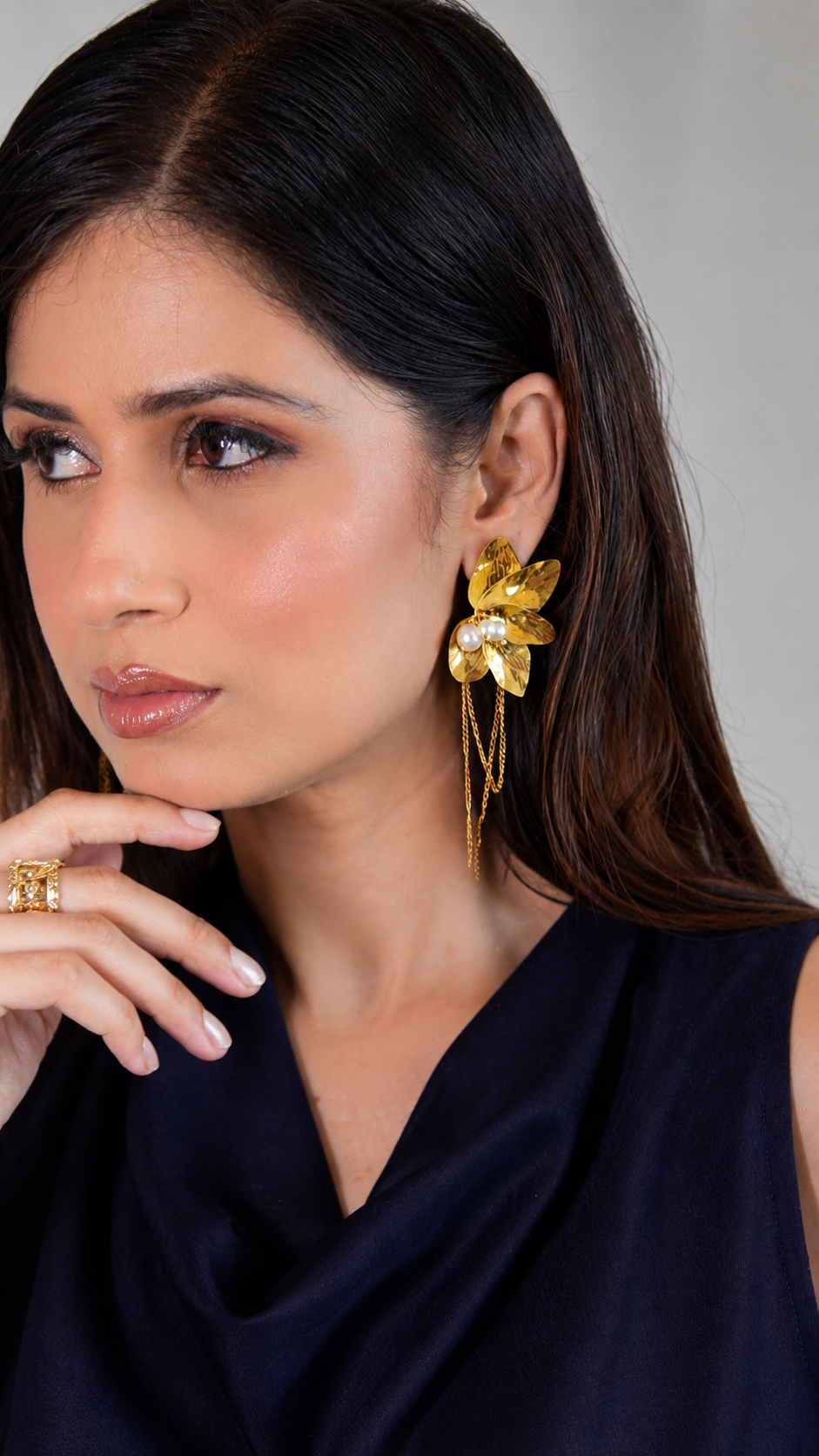 Celestia Pearl Bloom Tassel Earrings