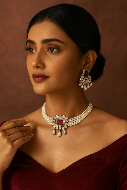 Heritage Ruby Pearl Choker Set