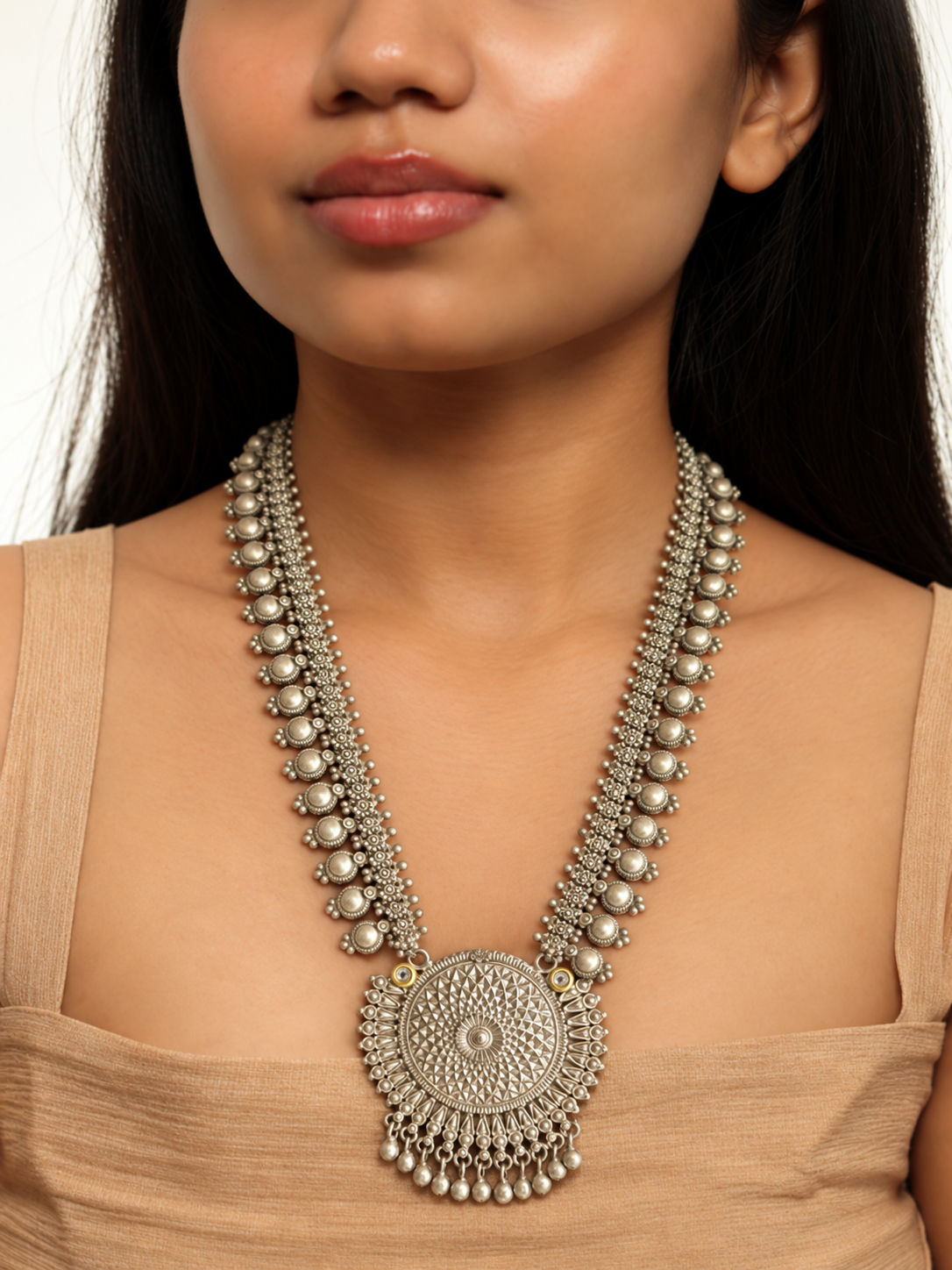 Rajwada Silver Surya Medallion Necklace