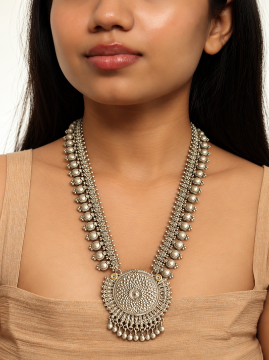 Rajwada Silver Surya Medallion Necklace