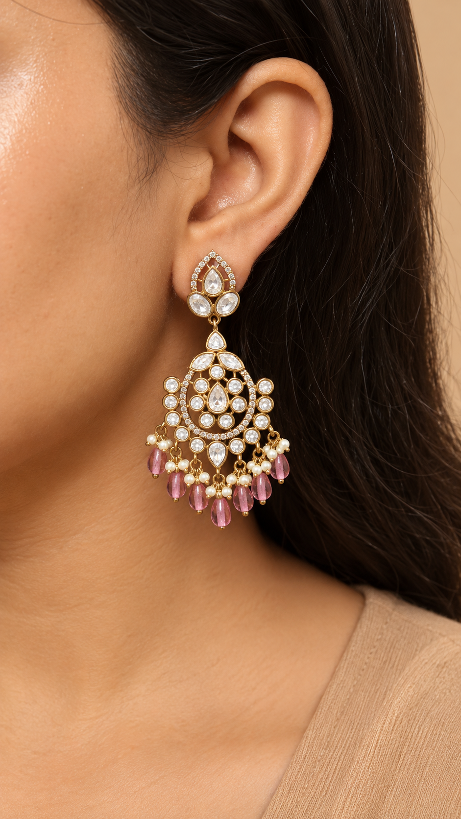 Gulnaar Kundan Pearl Chandbali Earrings