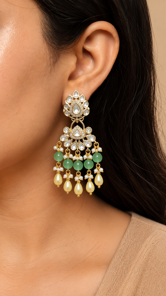 Zaria Jade Pearl Chandbali Earrings