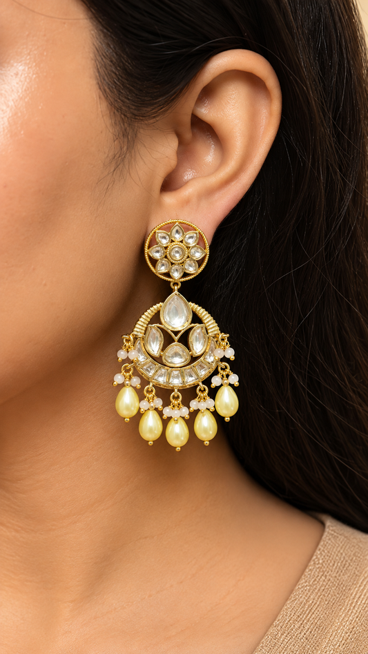 Noor Pearl Kundan Chandbali Earrings