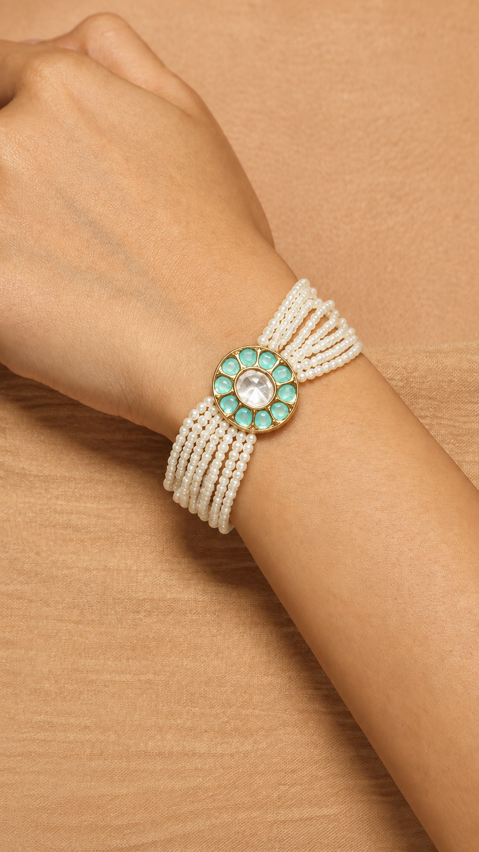 Aqua Pearl Kundan Bracelet