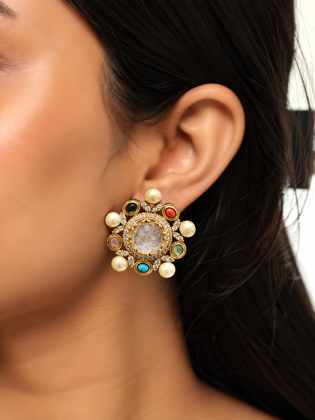 Navya Mosaic Pearl Stud Earrings