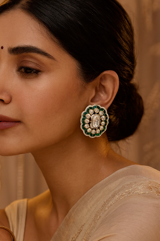 Emerald Radiance Kundan Studs