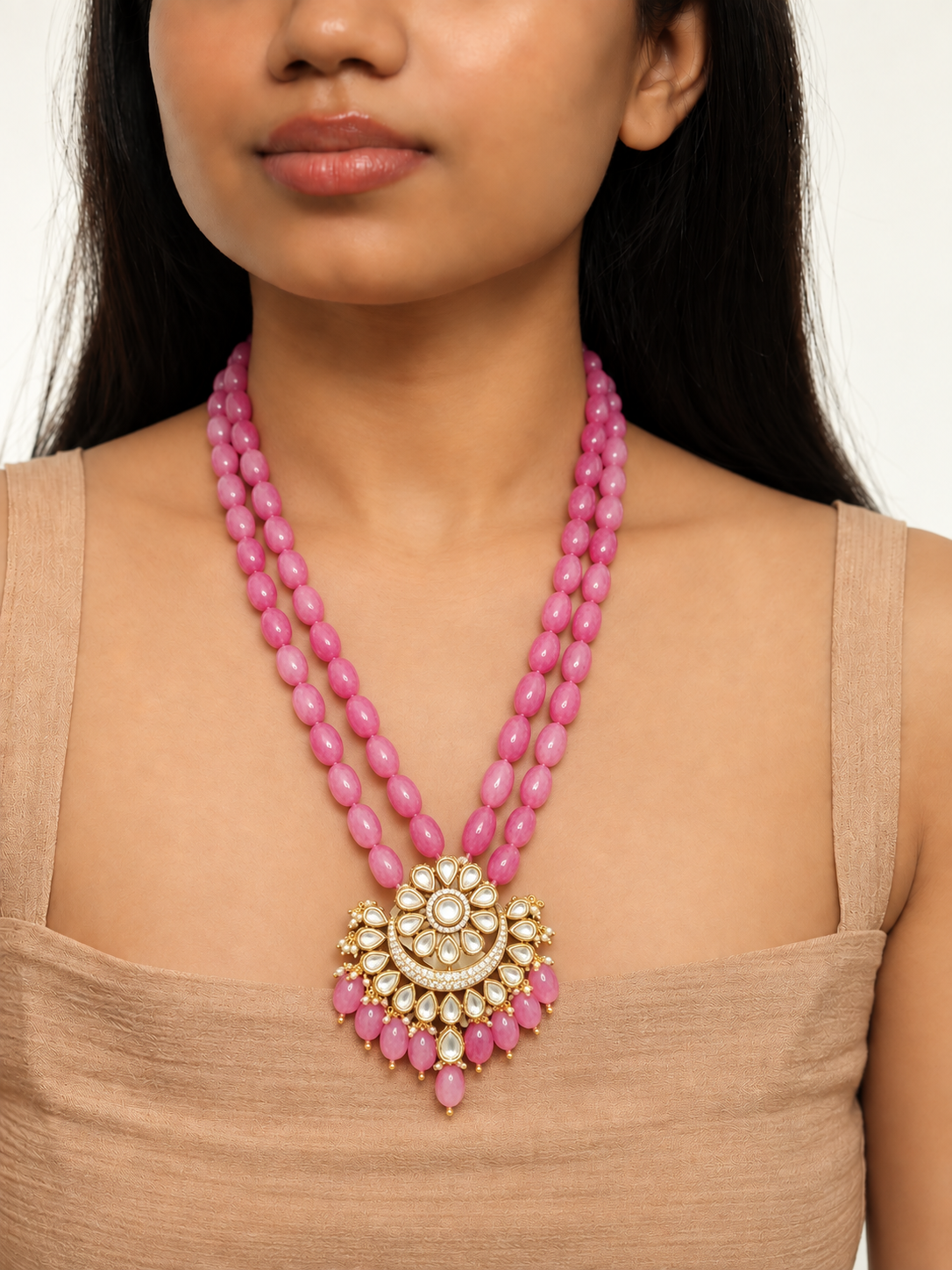 Ruhani Rose Quartz Kundan Necklace Set