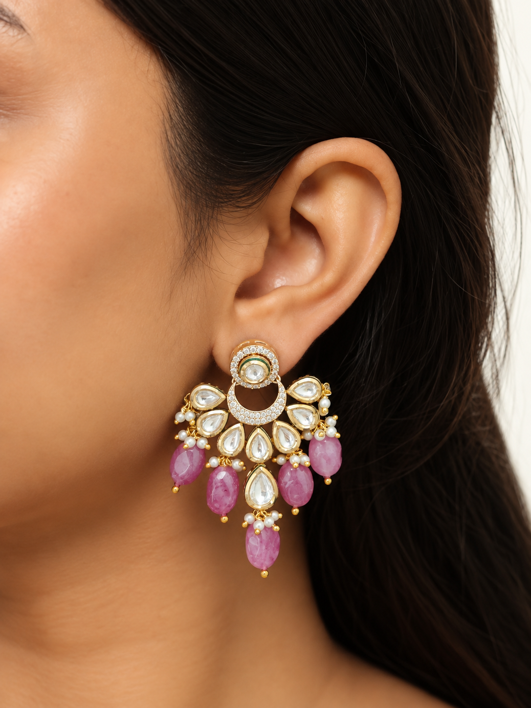 Ruhani Rose Quartz Kundan Necklace Set