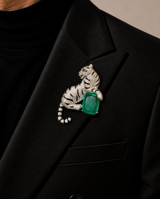 Vyom Emerald Tiger Brooch