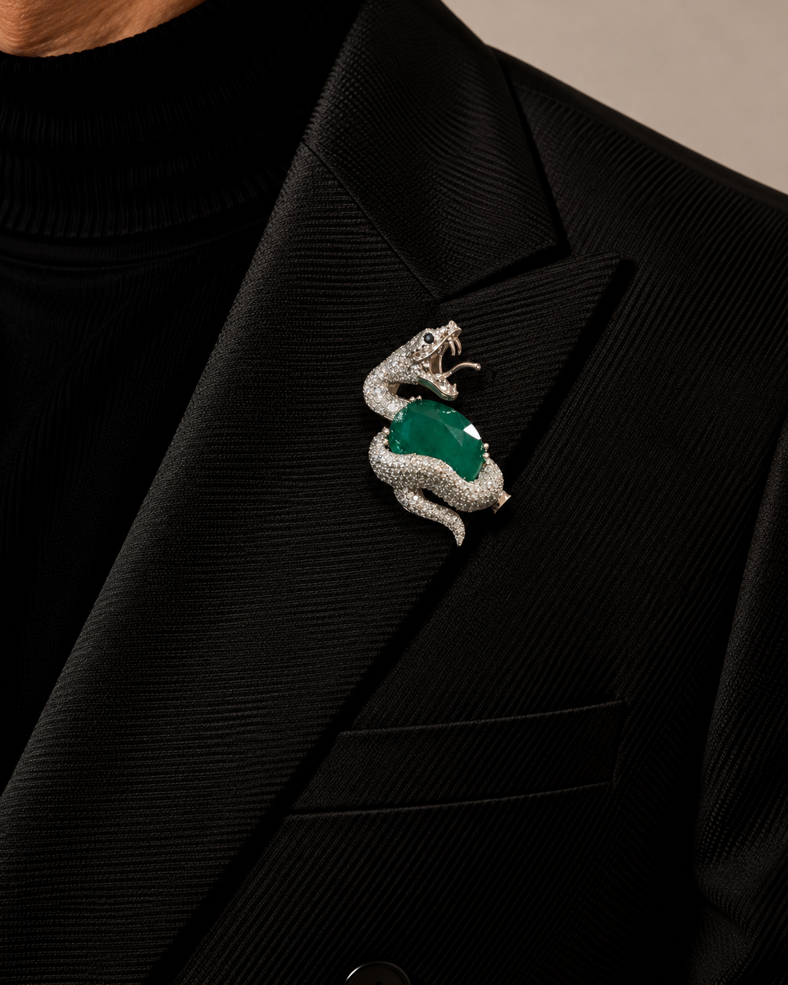 Naagmani Emerald Serpent Brooch