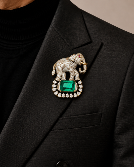 Maharaja Emerald Elephant Brooch