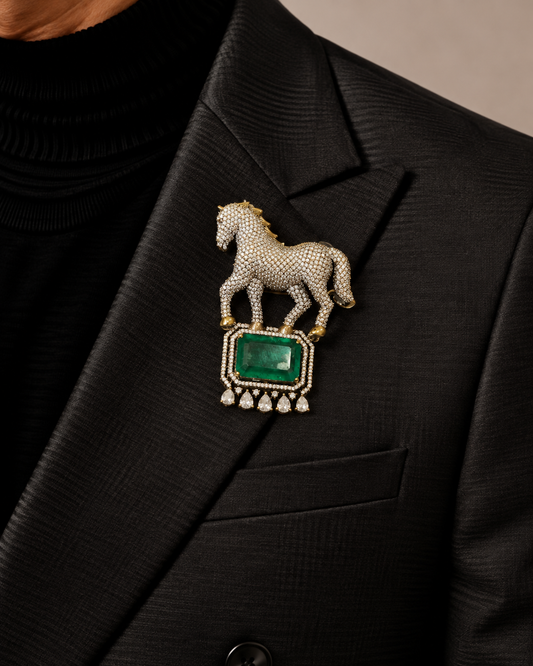 Rajputana Emerald Stallion Brooch