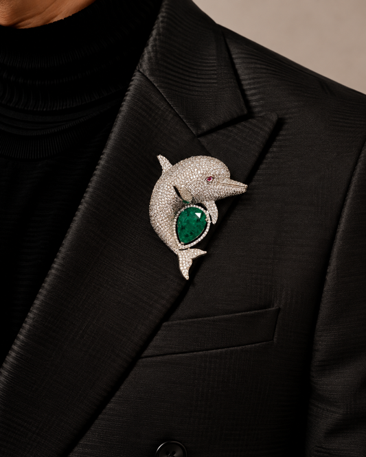 Ocean Majesty Emerald Dolphin Brooch