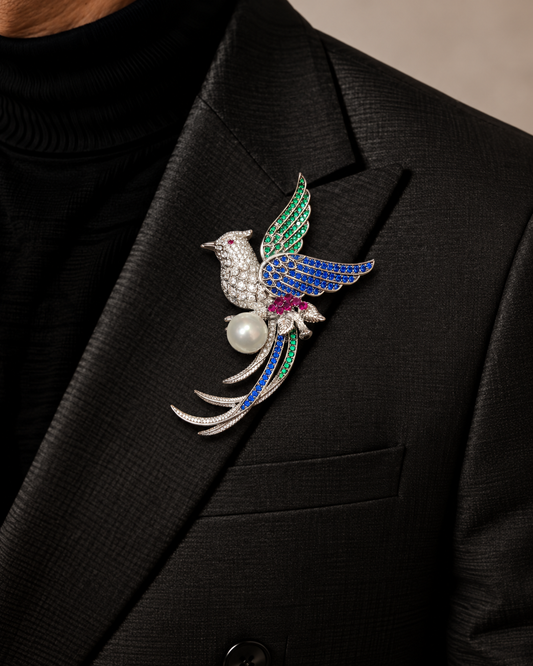 Imperial Sapphire Pearl Bird Brooch