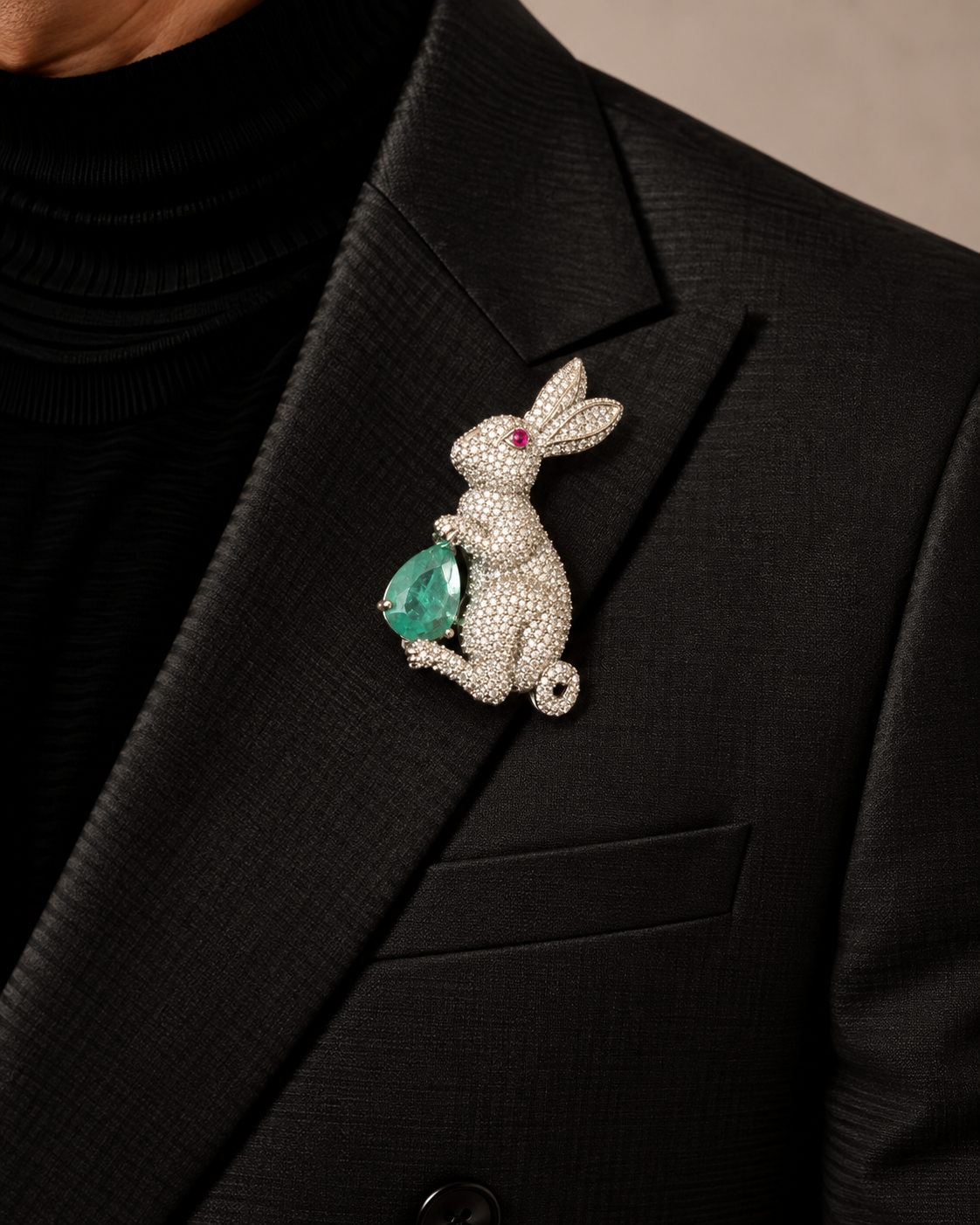 Enchanted Emerald Bunny Brooch