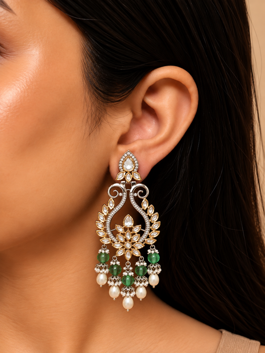 Noor Emerald Pearl Chandrika Earrings